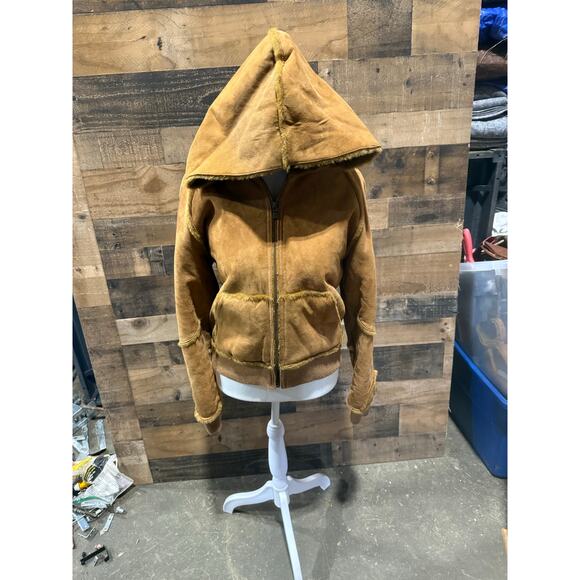 UGG- Shearling Hooded Coat - Tan - Size L W - Picture 6 of 8